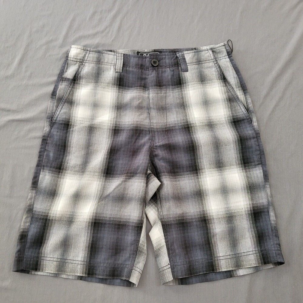 CSG Champs Sports Gear Mens 32 Plaid Shorts Gray Black Ombre Flat Front Casual